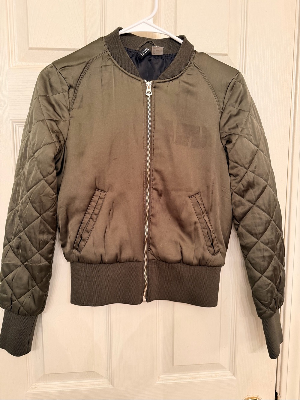 Divided Olive Green Quilted Sleeve Bomber Jacket
